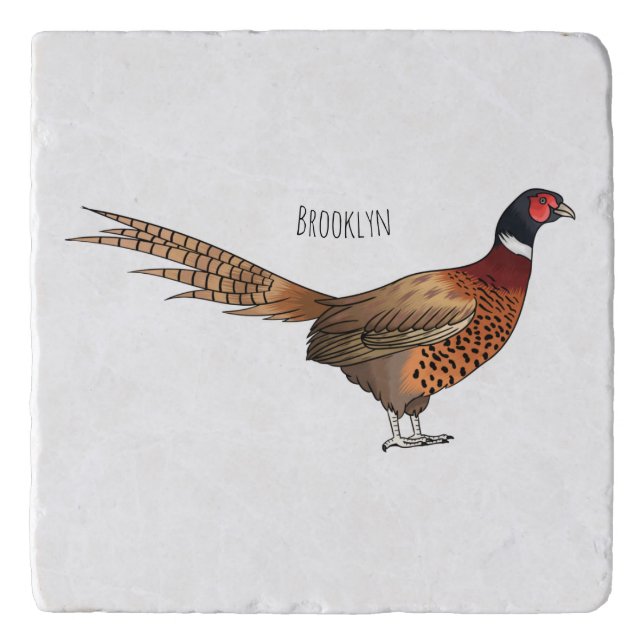Ring-necked pheasant bird cartoon illustration trivet (Front)