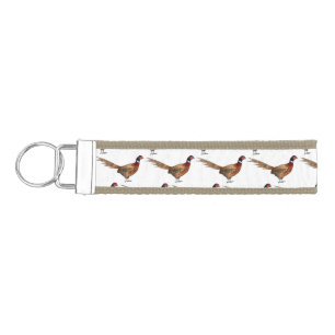 Ring-necked pheasant bird cartoon illustration  wrist keychain