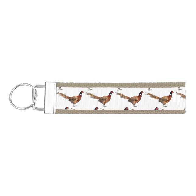 Ring-necked pheasant bird cartoon illustration  wrist keychain (Keys on Left)