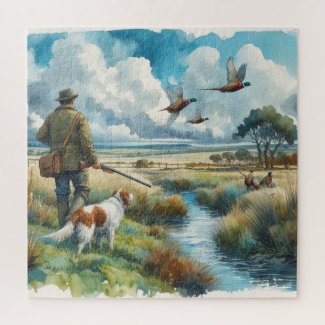 Ring-necked Pheasant Watercolor Hunters 