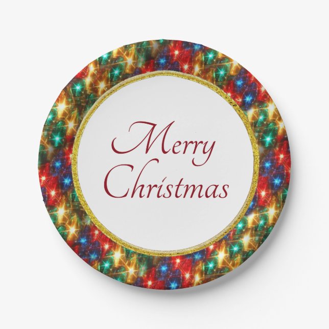 Ring of Cheerful Christmas Lights Paper Plates (Front)