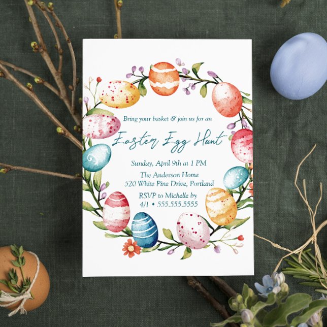 Ring of eggs and flowers Easter Egg Hunt  Invitation (Creator Uploaded)
