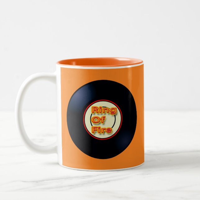 Ring of Fire Hit Song Titles Oldies Two-Tone Coffee Mug (Left)