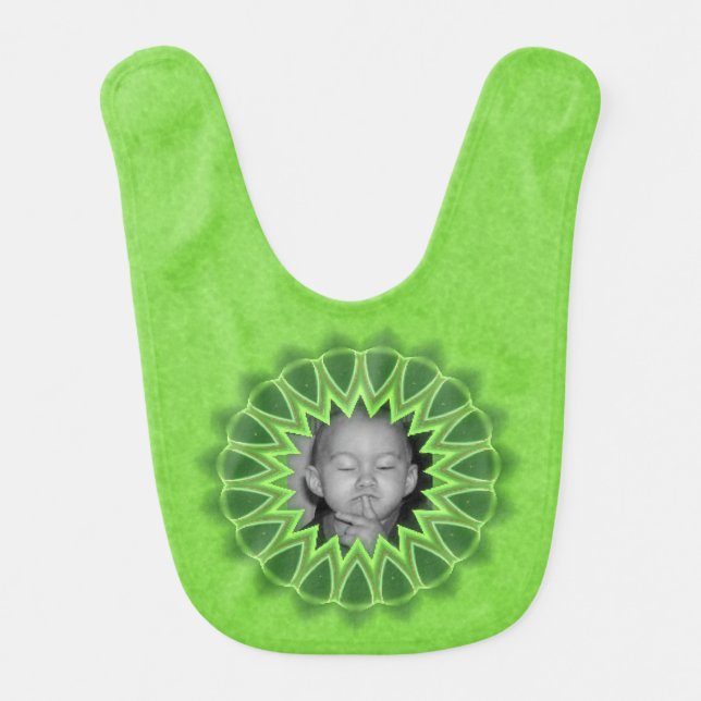 Ring of Green Photo Frame Kaleidoscope Mandala Baby Bib (Front)