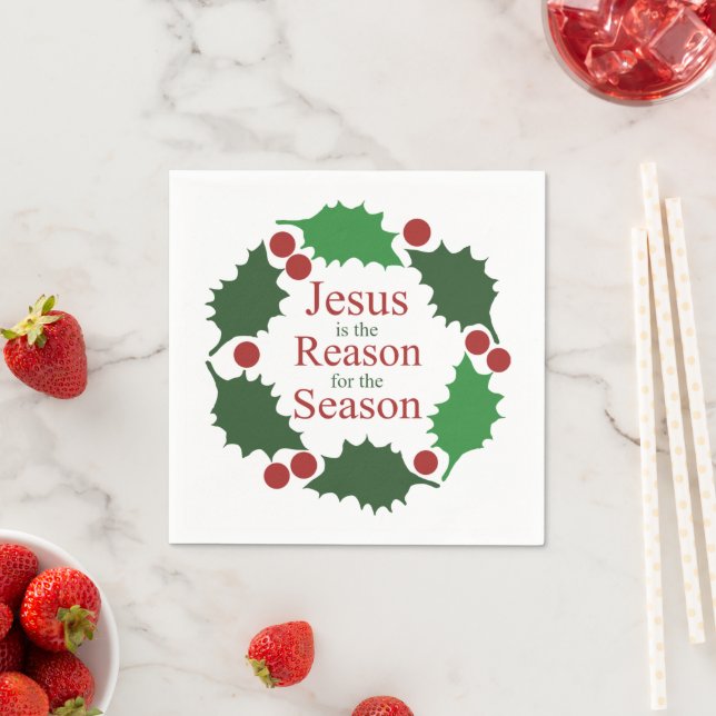 Ring of Holly Jesus Reason for Season Christmas Napkins (Insitu)