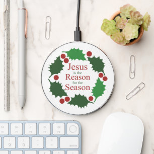 Ring of Holly Jesus Reason for Season Wireless Charger