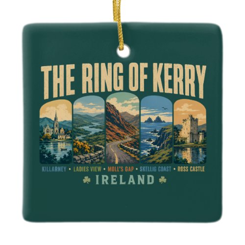 Ring of Kerry Ireland Landmarks Illustration Retro Ceramic Ornament