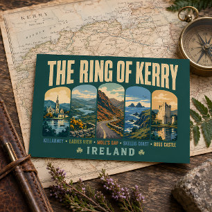 Ring of Kerry Ireland Landmarks Illustration Retro Postcard