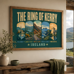 Ring of Kerry Ireland Landmarks Illustration Retro Poster
