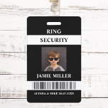 Ring Security Agent Photo ID Ring Bearer Badge<br><div class="desc">ID badge for the ring bearer/ ring security. Stylish black and white design with photo and bar code.</div>