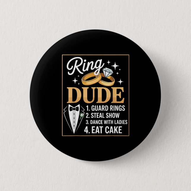 Ring Security Wedding Party Funny Ring Bearer  Button (Front)