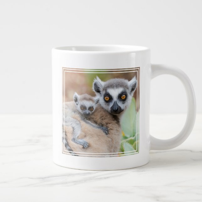 Ring-Tailed Lemur Baby on its Mother's Back Giant Coffee Mug (Right)