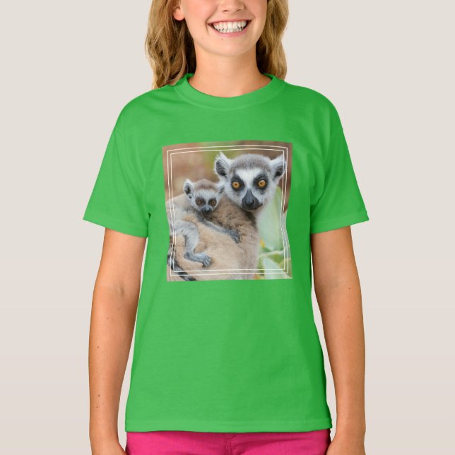 Ring-Tailed Lemur Baby on its Mother's Back T-Shirt (Front)