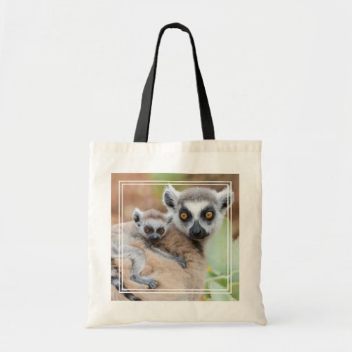 Ring_Tailed Lemur Baby on its Mothers Back Tote Bag