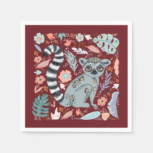 Ring Tailed Lemur Cute Floral Napkins