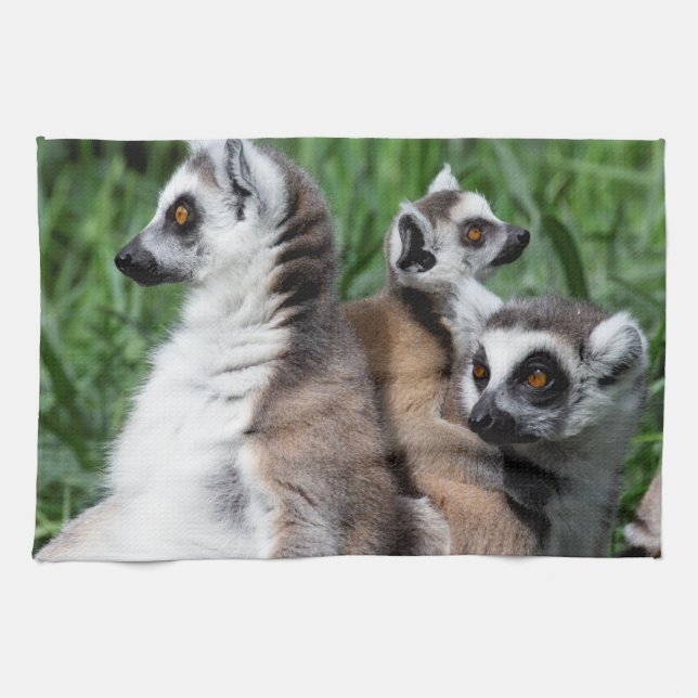 Ring-tailed Lemur Family Kitchen Towel (Horizontal)