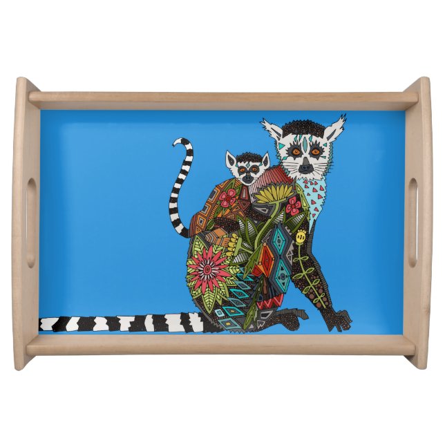 Ring Tailed Lemur Love blue Serving Tray (Front)