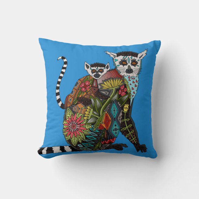 Ring Tailed Lemur Love blue Throw Pillow (Front)