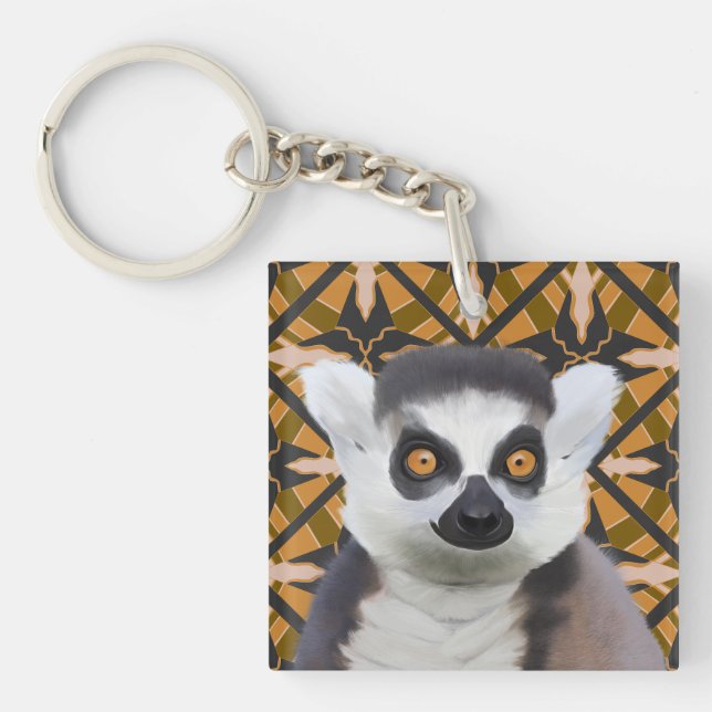 Ring-Tailed Lemur Madagascar Wildlife Keychain (Front)