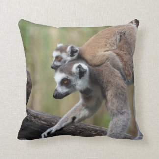 Ring-Tailed Lemur Mother And Baby Throw Pillow