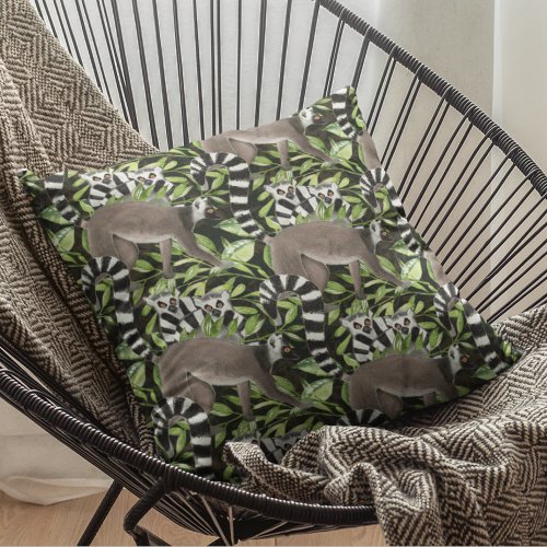 Ring_tailed Lemur of Madagascar Wildlife Pattern Throw Pillow