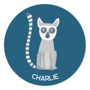 Ring Tailed Lemur Personalized Name Classic Round Sticker