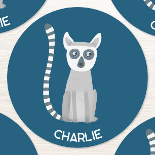 Ring Tailed Lemur Personalized Name Classic Round Sticker