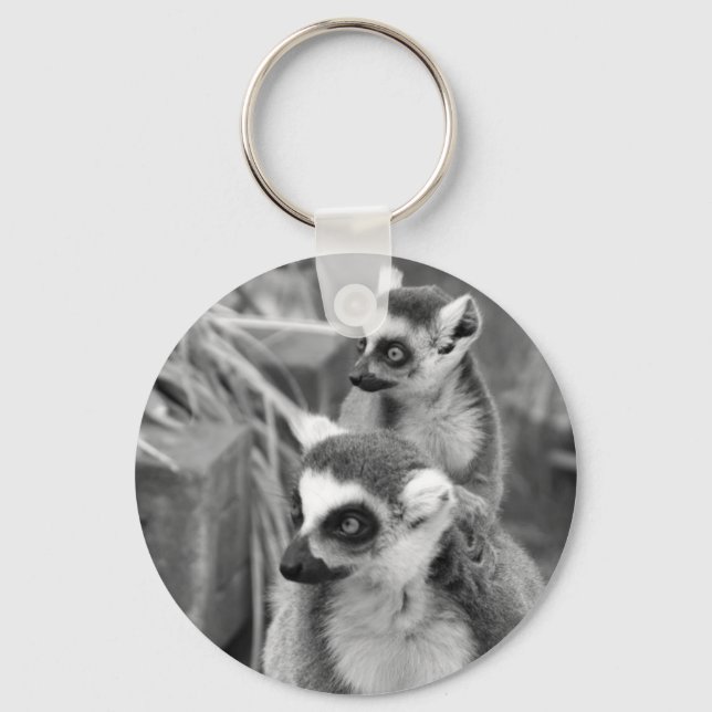 Ring-tailed lemur with baby black and white keychain (Front)