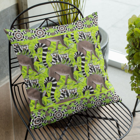 Ring-tailed Lemurs In The Jungle Nature Lover Throw Pillow