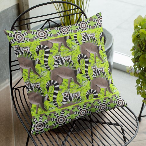 Ring_Tailed Lemurs in the Jungle Nature Lover Throw Pillow