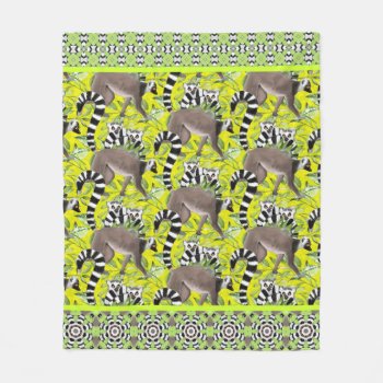 Ring-tailed Lemurs Of Madagascar In A Green Jungle Fleece Blanket by DoodleDeDoo at Zazzle