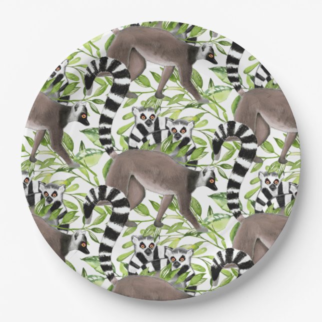 Ring-Tailed Lemurs of Madagascar in the Jungle Paper Plates (Front)