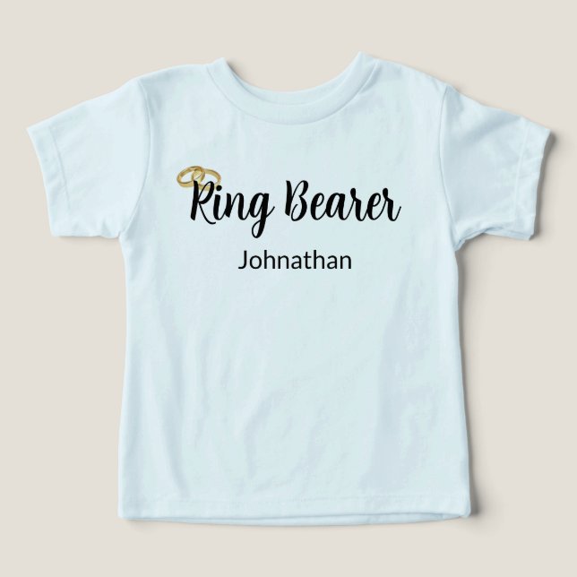 Ringbearer Script Gold Wedding Rings Boy's Name Toddler T-shirt (Design Front)