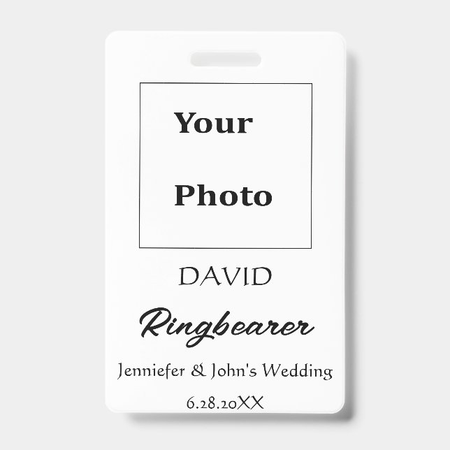 Ringbearer Simple Minimal Custom Name Wedding  Badge (Front)