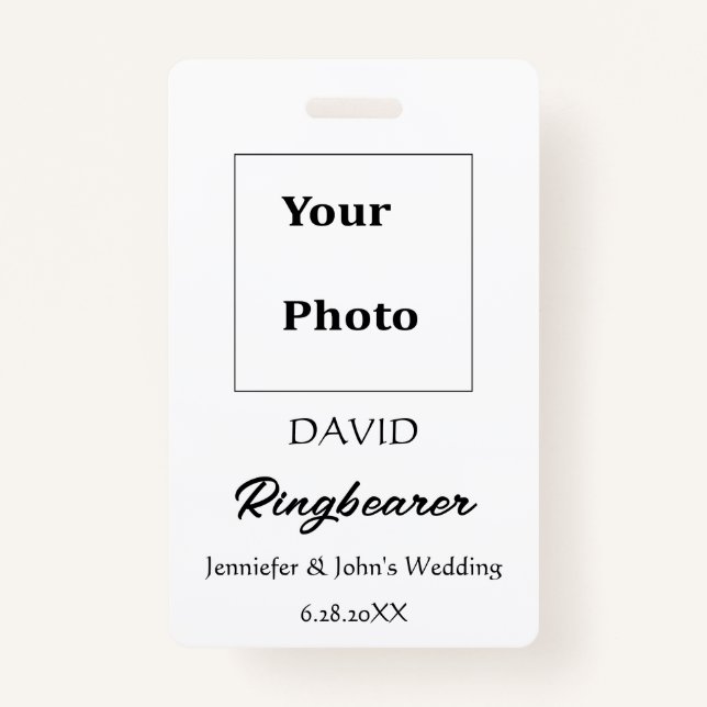 Ringbearer Simple Minimal Custom Name Wedding  Badge (Front)