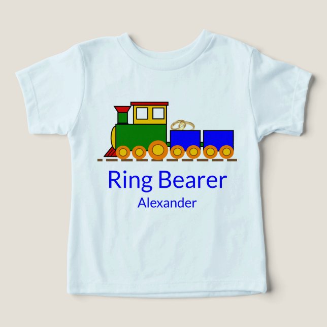 Ringbearer Wedding Ring Train with Boy's Name Toddler T-shirt (Design Front)