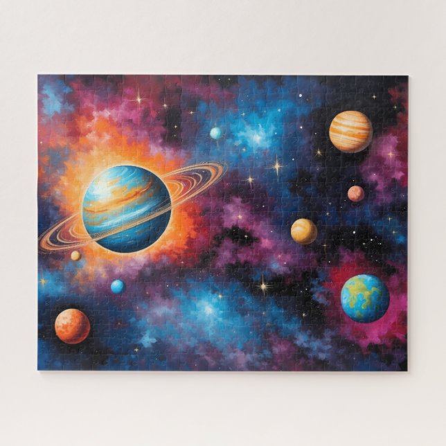 Ringed Planet Colorful Galaxy Space Puzzle (Horizontal)