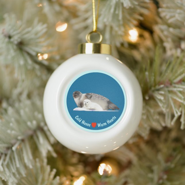 Ringed Seal - Cold Noses, Warm Hearts Ceramic Ball Christmas Ornament (Tree)