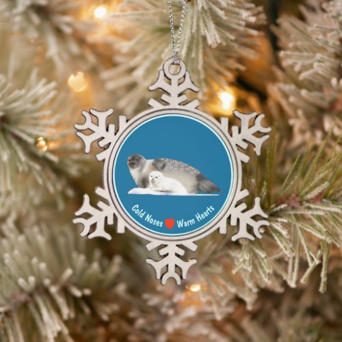 Ringed Seal _ Cold Noses Warm Hearts Snowflake Pewter Christmas Ornament