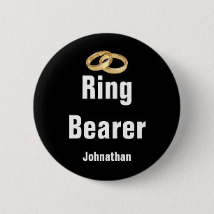 Ringer Bearer Name and Two Faux Gold Wedding Rings Button