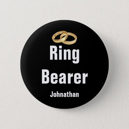 Ringer Bearer Name and Two Faux Gold Wedding Rings Button