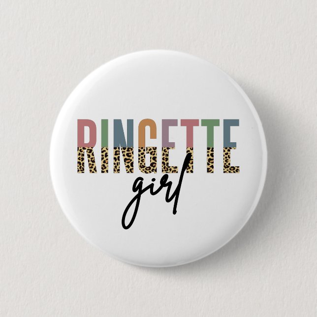 Ringette Girl Cheetah Print | Ringette Player Button (Front)