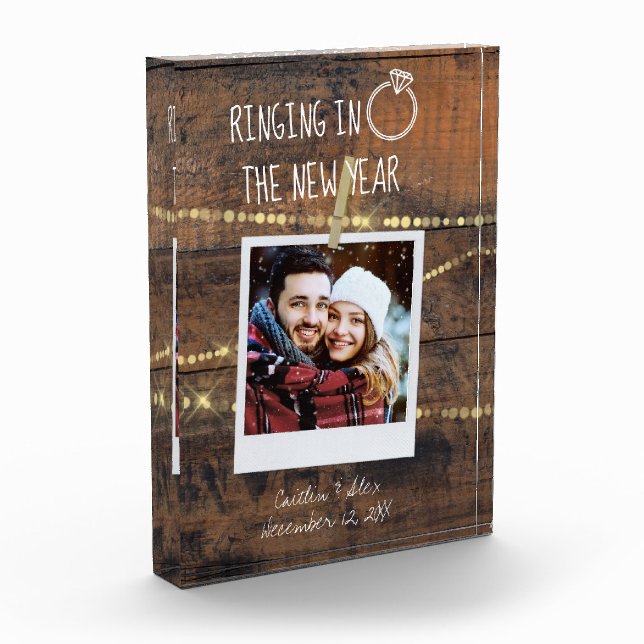 Ringing in New Year Engagement Keepsake Desk Art Acrylic Award (Left)