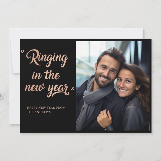 "Ringing in the New Year!" Engagement Photo Holiday Card (Front)