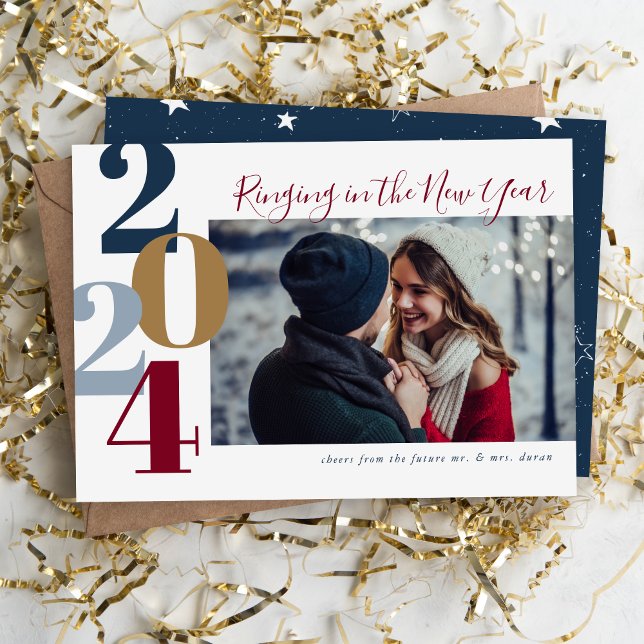 Ringing in the New Year Engagement Photo Holiday Card