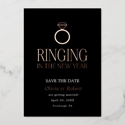 Ringing in the New Year Save the Date Foil Holiday Card