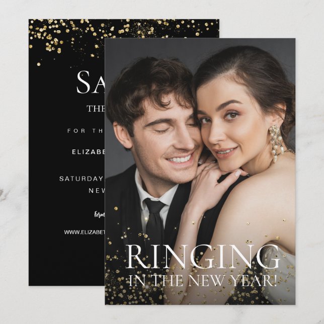 Ringing in the New year Save the date photo Invitation (Front/Back)