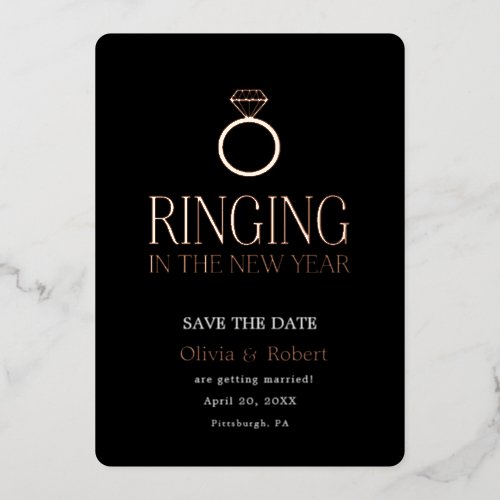 Ringing in the New Year Save the Date with Photo Foil Holiday Card