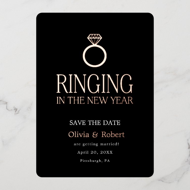 Ringing in the New Year Save the Date with Photo Foil Holiday Card
