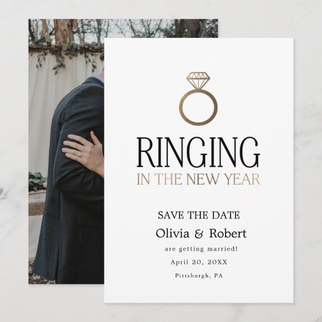 Ringing in the New Year Save the Date with Photo Invitation (Front/Back)